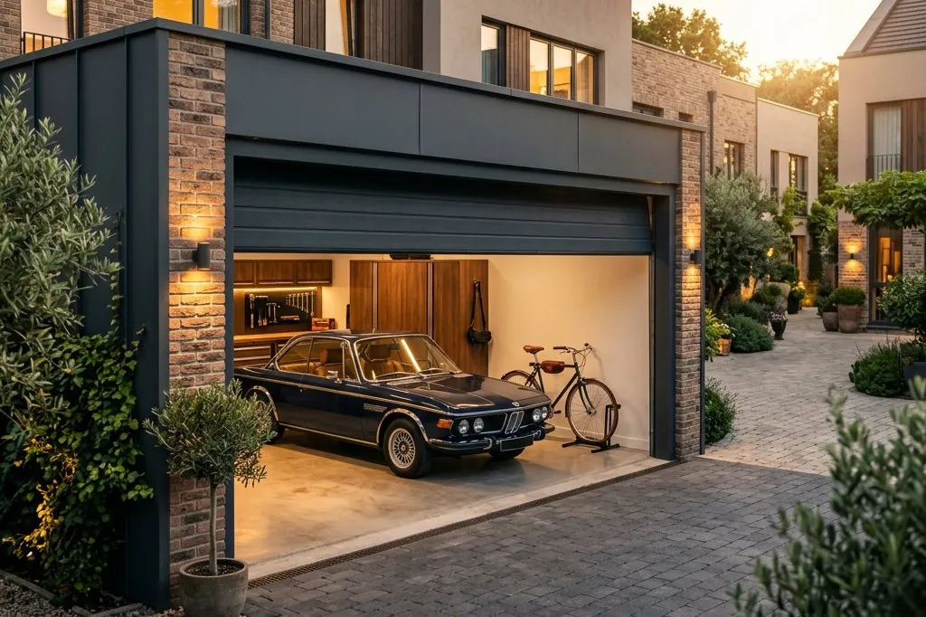 Box de garage individuel dans une cour résidentielle