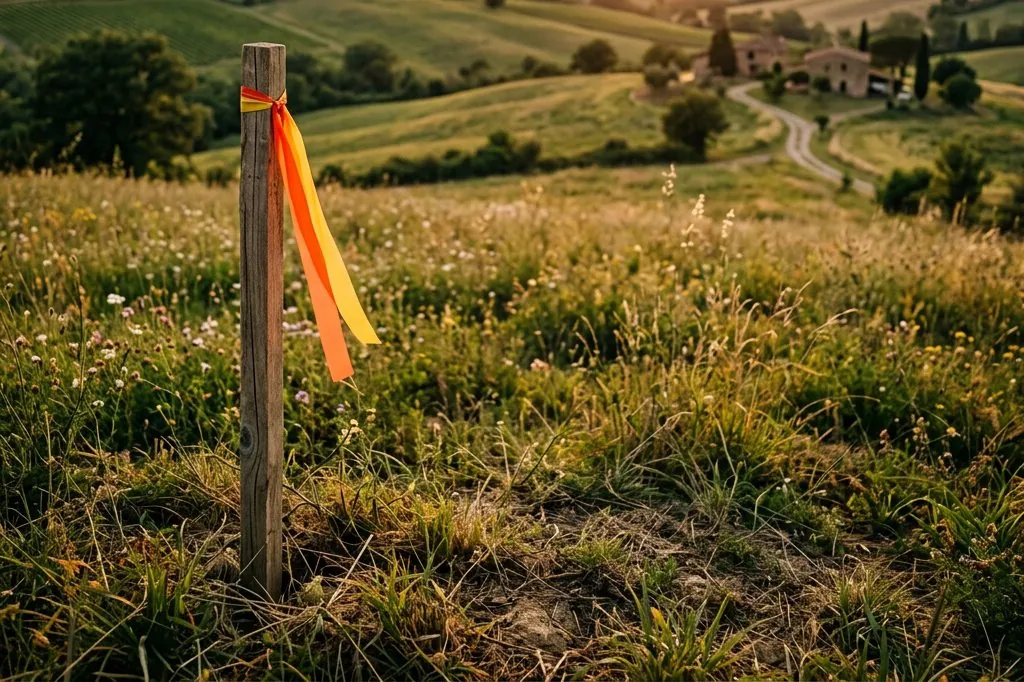 Terrain constructible à la campagne avec piquet de bornage